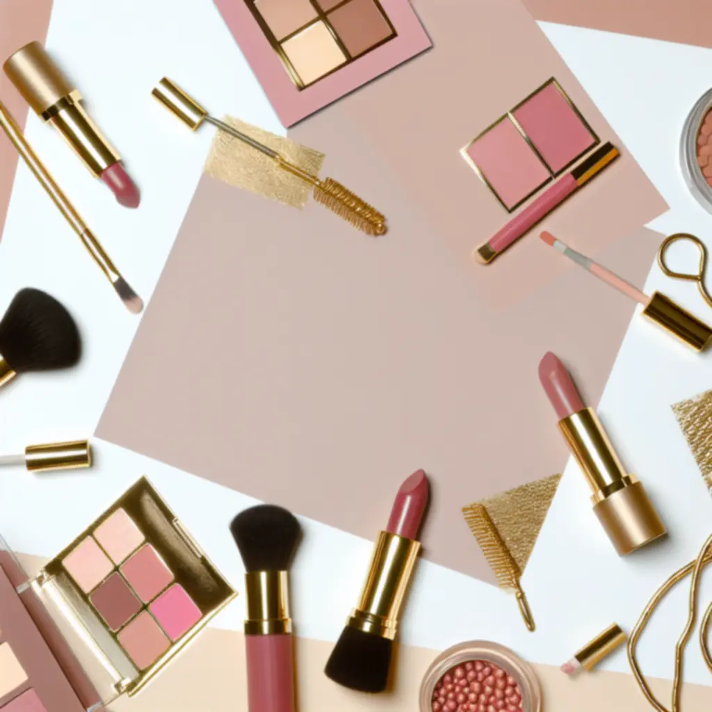 Produkty do makijażu zaprezentowane w nowoczesnej, lifestyle'owej aranżacji