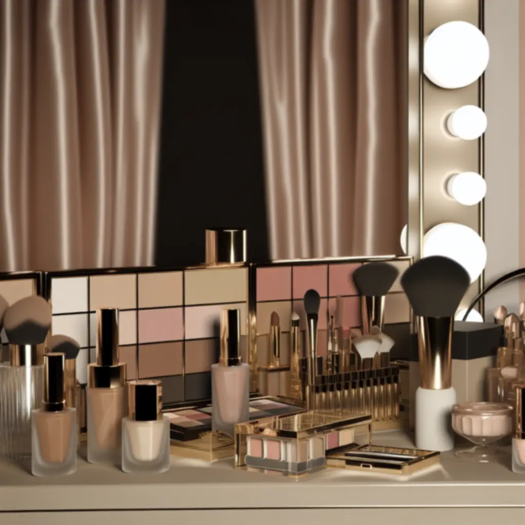Elegancka ekspozycja produktów do makijażu na beżowym tle
